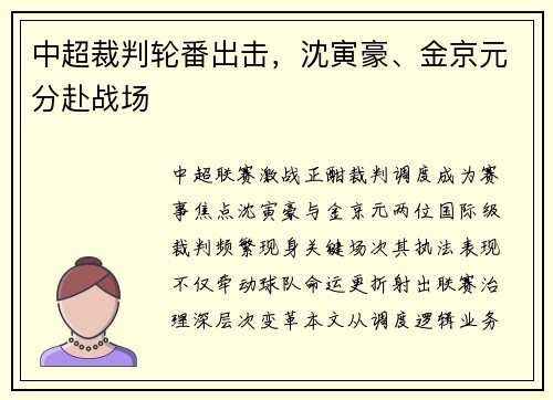 中超裁判轮番出击，沈寅豪、金京元分赴战场
